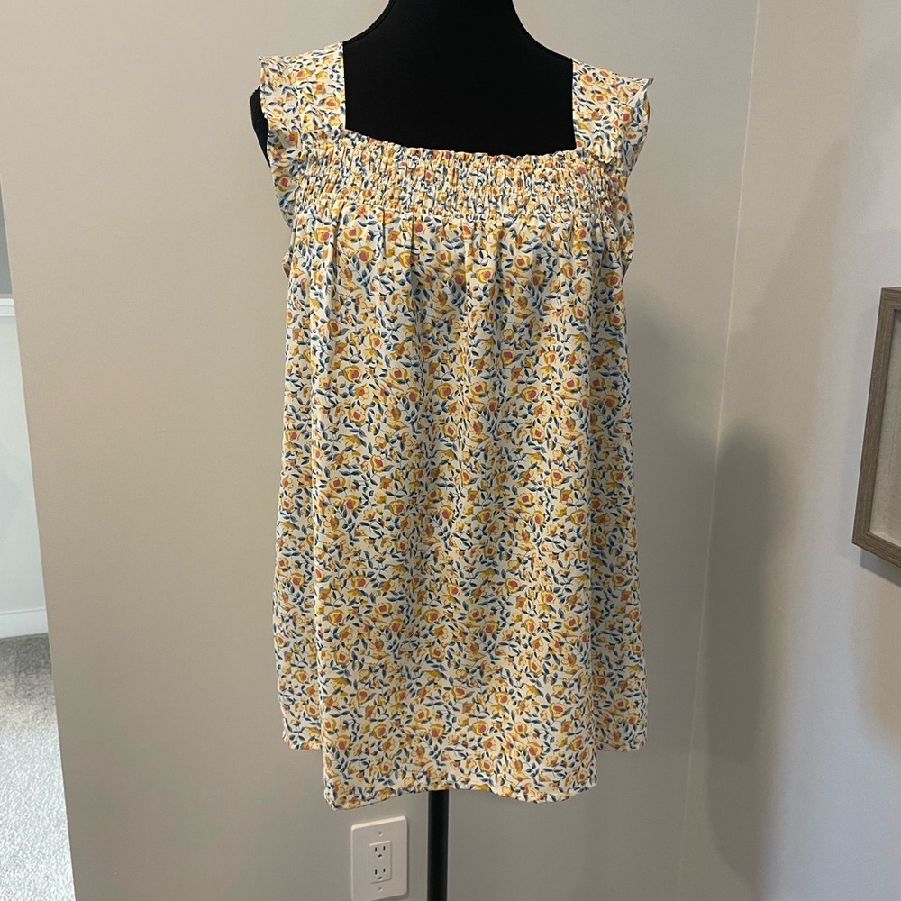 Staccato Floral Blouse With Flutter Sleeves Smocked Neckline & Back Tie NWT!